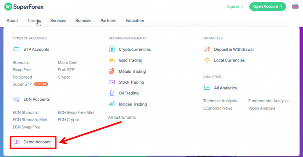 SuperForex: demo account